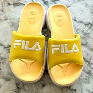 Fila sandals, yellow, white and tan color.